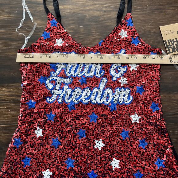 NWT Chance or Fate, Faith & Freedom red, white & blue sequined tank. Sz M - Picture 11 of 11